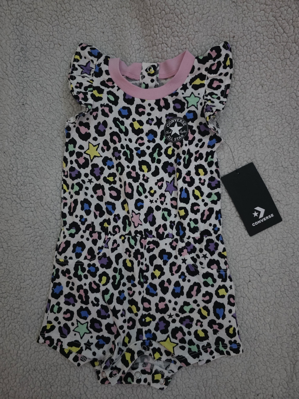Converse Baby Girls Pink-Trim Leopard Print Romper